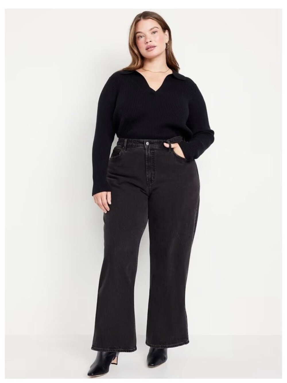 Old Navy Extra High-Rise Curvy Wide Leg Jeans Secret Smooth Pockets Black 28